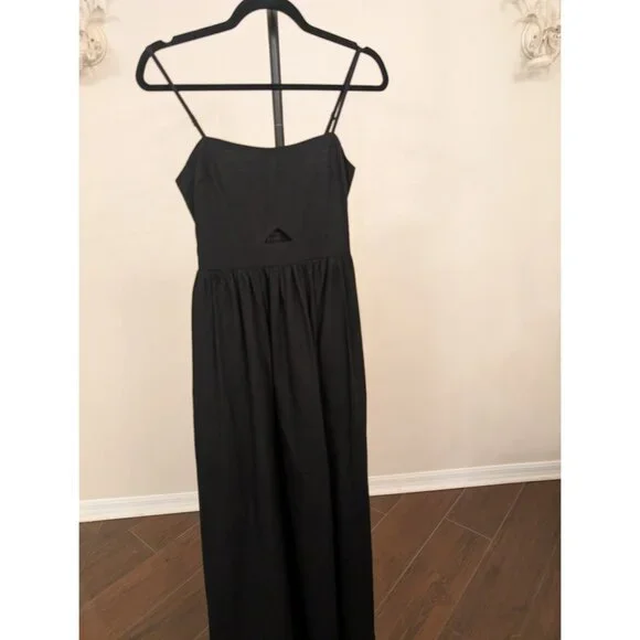 #271 Cotton Sleeveless Pockets Cutout Long Dress - Picture 2 of 4